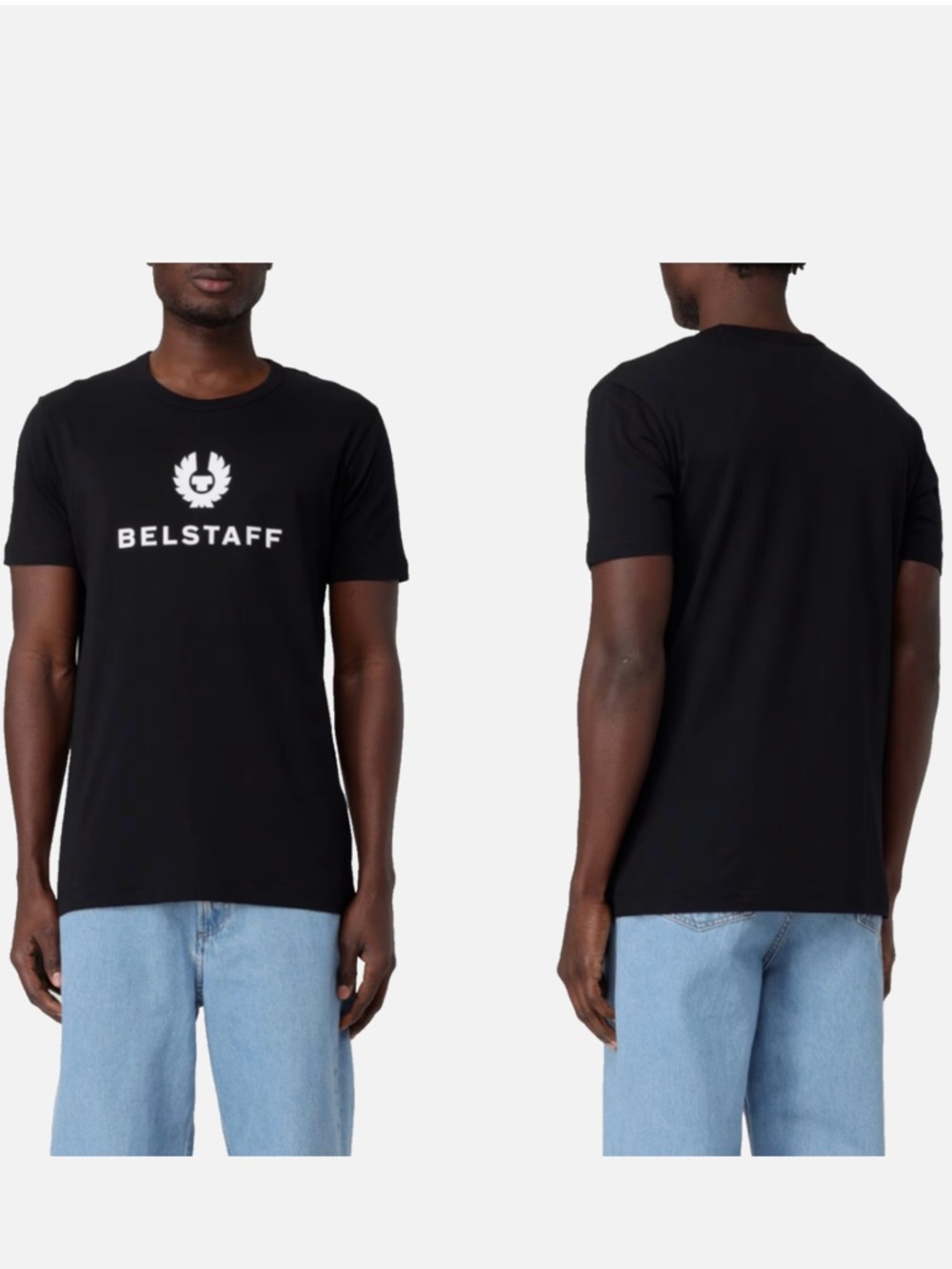 Belstaff Black T-Shirt with White Logo - Men's Crewneck